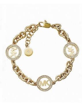 Michael Kors Gold-Tone MK Medallion Crystal Chain Bracelet